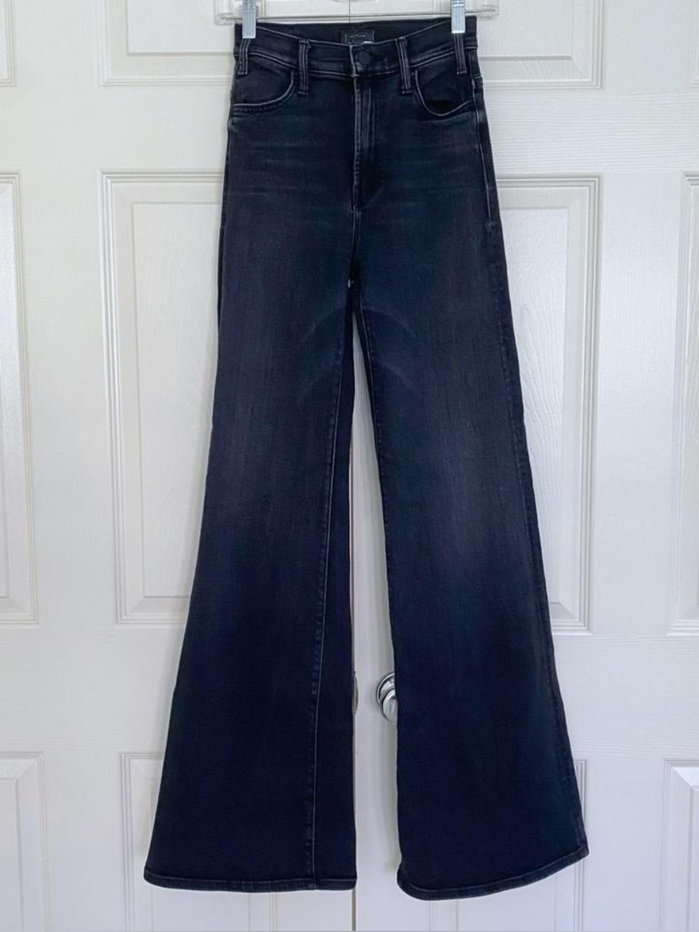Mother The Hustler Roller Heel size 25 Black Deep End Wide Leg Flare Jeans